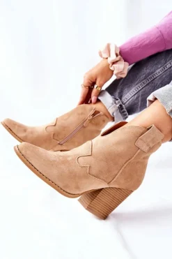 Boto Botki Na Słupku|Botki Zimowe Damskie*Damskie Botki Na Słupku Beżowe Meronet