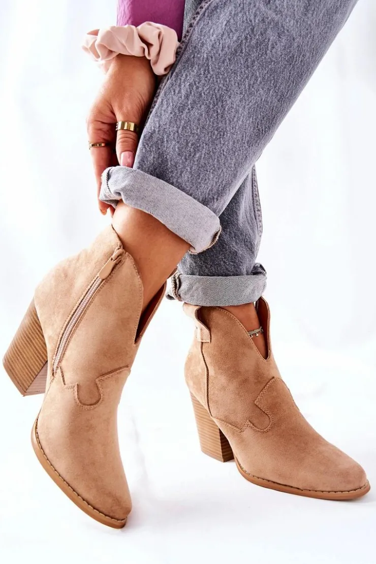 Boto Botki Na Słupku|Botki Zimowe Damskie*Damskie Botki Na Słupku Beżowe Meronet