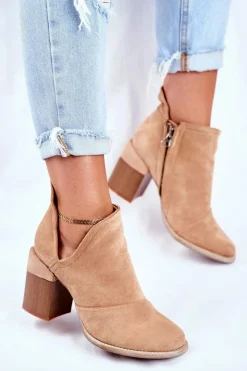 Sale Boto Damskie Botki Na Słupku Beżowe Wycięte Meliori