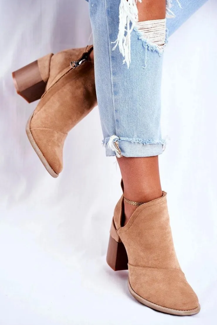 Sale Boto Damskie Botki Na Słupku Beżowe Wycięte Meliori