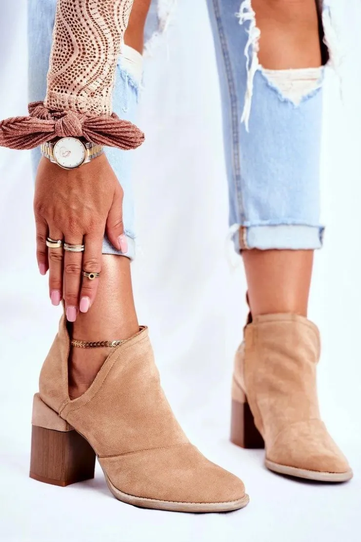 Sale Boto Damskie Botki Na Słupku Beżowe Wycięte Meliori