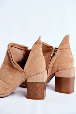 Sale Boto Damskie Botki Na Słupku Beżowe Wycięte Meliori