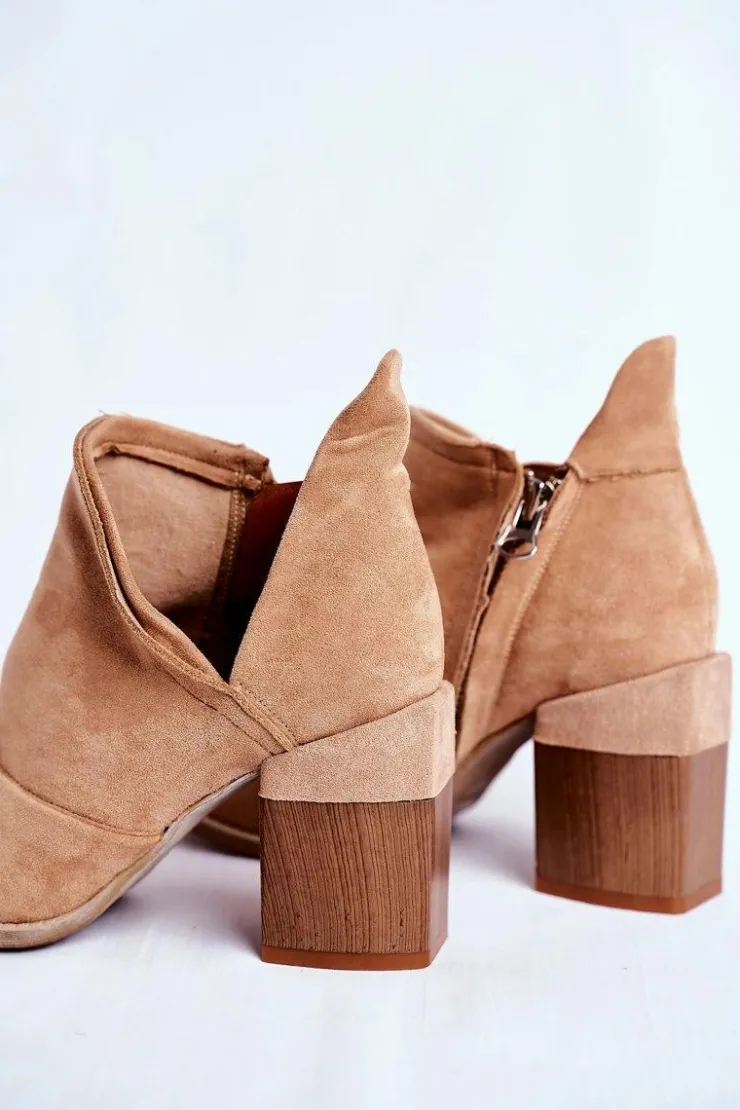 Sale Boto Damskie Botki Na Słupku Beżowe Wycięte Meliori