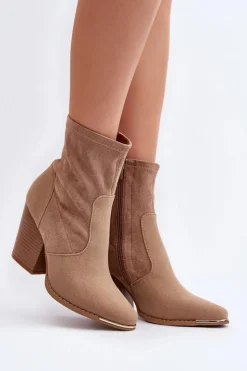 Clearance Boto Damskie Botki Na Słupku Beżowe Sanile