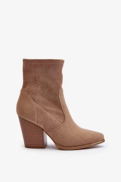 Clearance Boto Damskie Botki Na Słupku Beżowe Sanile