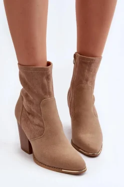 Clearance Boto Damskie Botki Na Słupku Beżowe Sanile