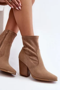 Clearance Boto Damskie Botki Na Słupku Beżowe Sanile