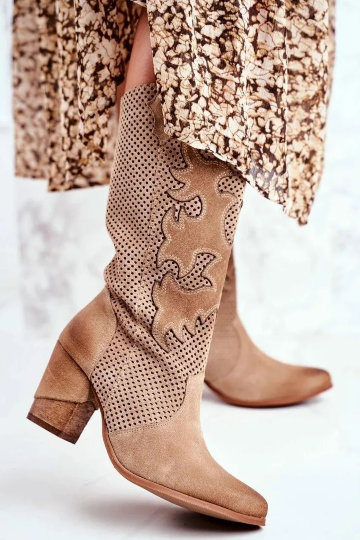 Boto Botki Na Słupku|Brązowe I Beżowe Botki*Damskie Botki Na Słupku Beżowe Skórzane Wysokie Rosemary