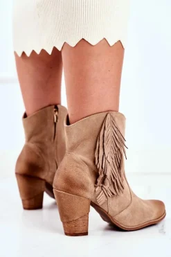 Clearance Boto Damskie Botki Na Słupku Beżowe Skórzane Quintana