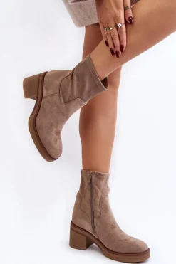 Boto Botki Ocieplane|Brązowe I Beżowe Botki*Damskie Botki Na Słupku Beżowe Argastis Beżowy