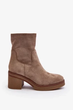 Boto Botki Ocieplane|Brązowe I Beżowe Botki*Damskie Botki Na Słupku Beżowe Argastis Beżowy