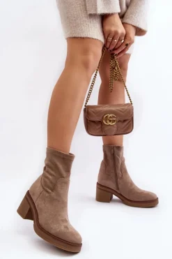 Boto Botki Ocieplane|Brązowe I Beżowe Botki*Damskie Botki Na Słupku Beżowe Argastis Beżowy