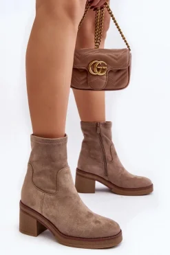 Boto Botki Ocieplane|Brązowe I Beżowe Botki*Damskie Botki Na Słupku Beżowe Argastis Beżowy