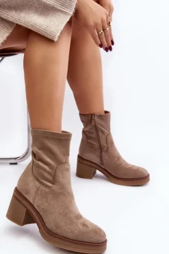 Boto Botki Ocieplane|Brązowe I Beżowe Botki*Damskie Botki Na Słupku Beżowe Argastis Beżowy