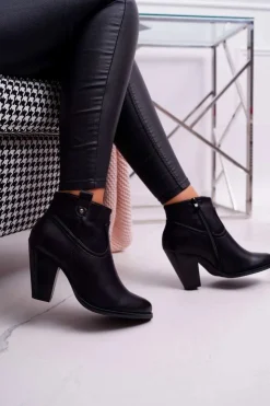 Boto Botki Na Słupku|Botki Na Obcasie*Damskie Botki Na Słupku Czarne Memfis