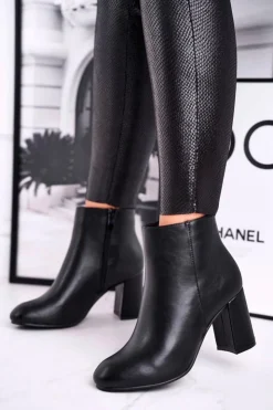 Damskie Boto Damskie Botki Na Słupku Czarne Gun