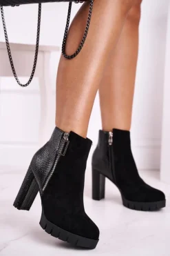 Boto Botki Na Słupku|Czarne Botki*Damskie Botki Na Słupku Czarne Cissy