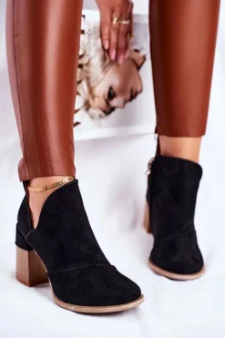 Damskie Boto Damskie Botki Na Słupku Czarne Wycięte Meliori