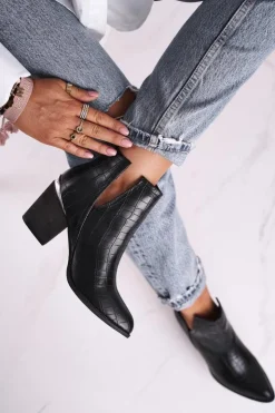 Damskie Boto Damskie Botki Na Słupku Czarne Ruben