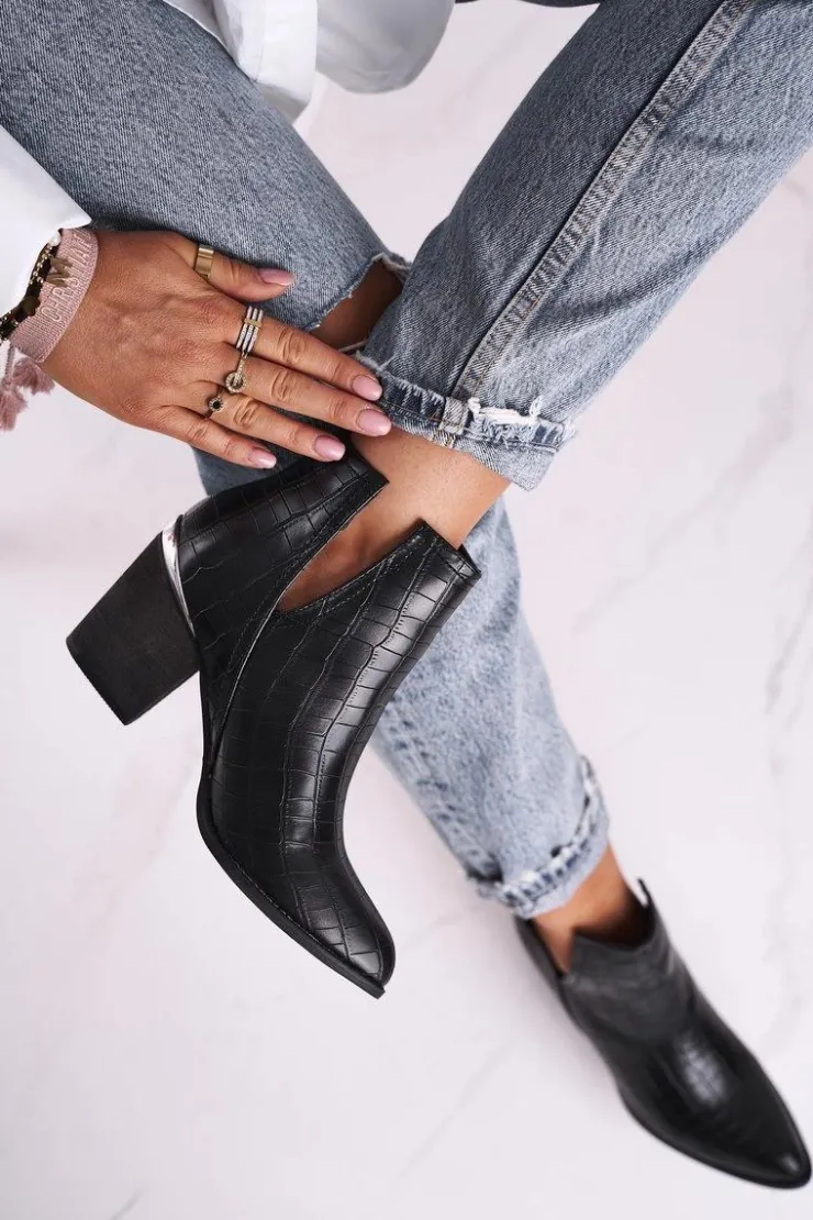 Damskie Boto Damskie Botki Na Słupku Czarne Ruben