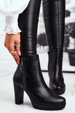 Boto Botki Na Słupku|Czarne Botki*Damskie Botki Na Słupku Czarne Eugene