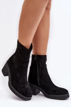 Outlet Boto Damskie Botki Na Słupku Czarne Argastis Czarny