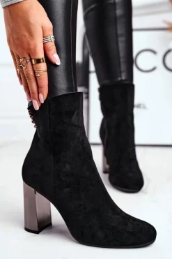 Damskie Boto Damskie Botki Na Słupku Czarne Trens