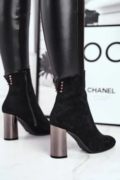 Damskie Boto Damskie Botki Na Słupku Czarne Trens