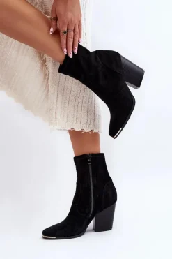 Damskie Boto Damskie Botki Na Słupku Czarne Sanile