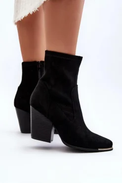 Damskie Boto Damskie Botki Na Słupku Czarne Sanile
