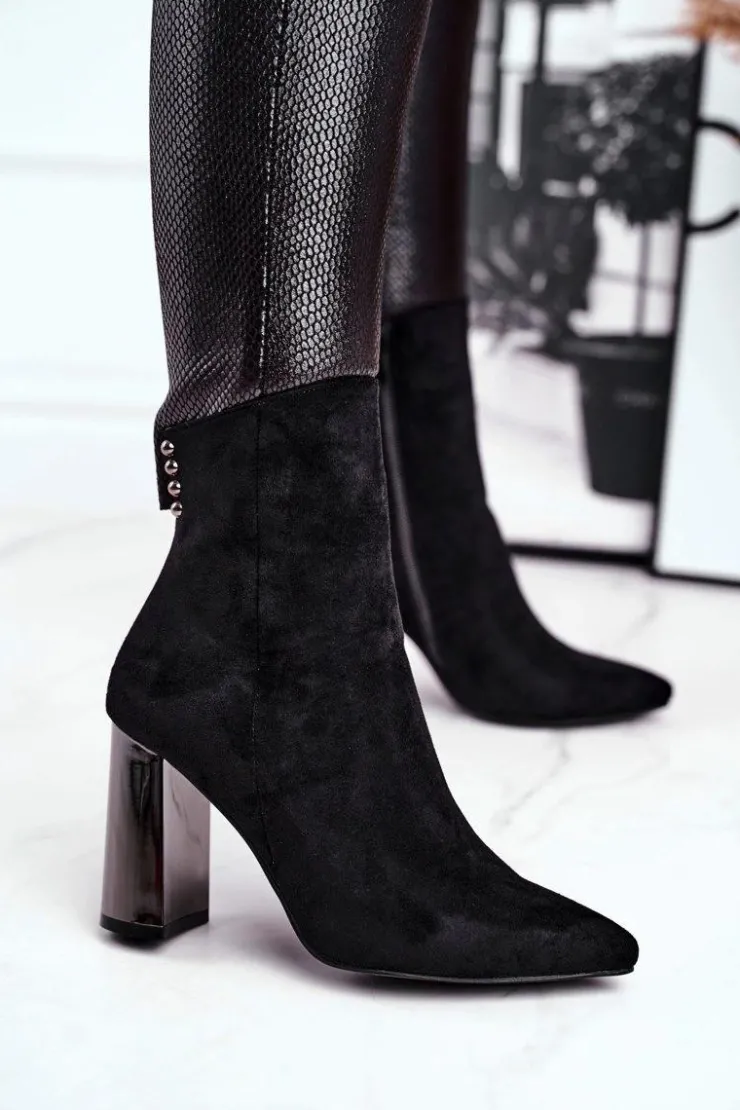 Boto Botki Na Słupku|Czarne Botki*Damskie Botki Na Słupku Czarne Trens