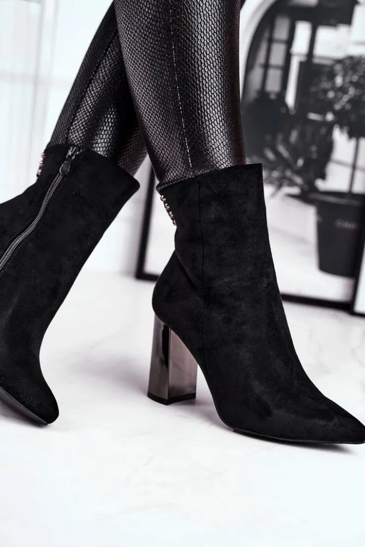 Boto Botki Na Słupku|Czarne Botki*Damskie Botki Na Słupku Czarne Trens