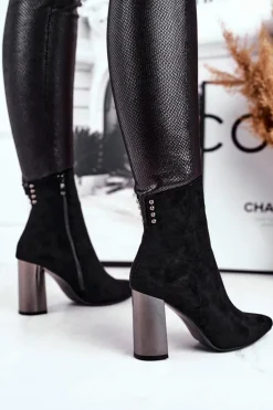 Boto Botki Na Słupku|Czarne Botki*Damskie Botki Na Słupku Czarne Trens