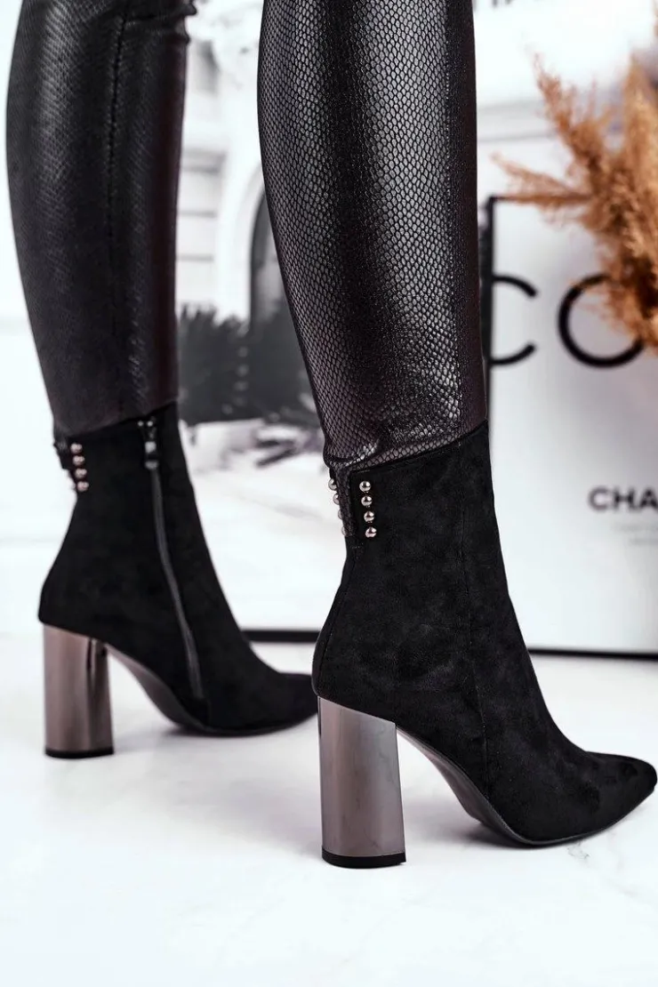 Boto Botki Na Słupku|Czarne Botki*Damskie Botki Na Słupku Czarne Trens