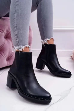 Boto Botki Na Słupku|Botki Zimowe Damskie*Damskie Botki Na Słupku Czarne Duo