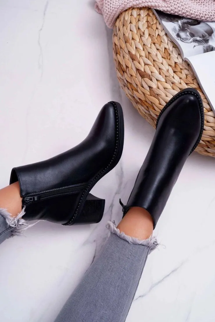 Boto Botki Na Słupku|Botki Zimowe Damskie*Damskie Botki Na Słupku Czarne Duo