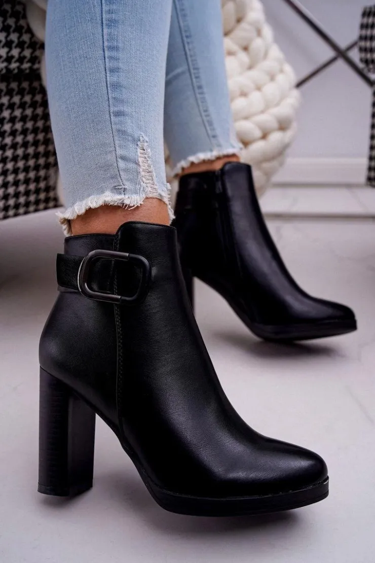 Boto Botki Na Słupku|Botki Zimowe Damskie*Damskie Botki Na Słupku Czarne Mastor