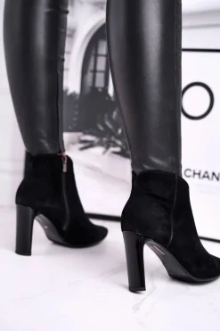 Damskie Laura Messi Damskie Botki na Słupku Czarne 2200