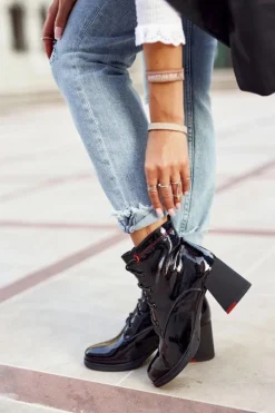 Damskie Damskie buty S.Barski Damskie Botki Na Słupku Lakierowane Czarne Do It Better