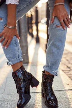 Damskie Damskie buty S.Barski Damskie Botki Na Słupku Lakierowane Czarne Do It Better