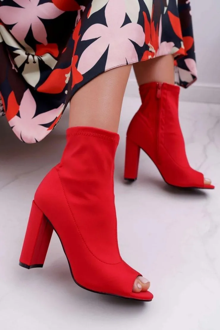Boto Botki Na Słupku|Botki Na Obcasie*Damskie Botki Na Słupku Lycra Odkryte Palce Czerwone First