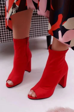 Boto Botki Na Słupku|Botki Na Obcasie*Damskie Botki Na Słupku Lycra Odkryte Palce Czerwone First