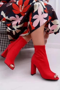 Boto Botki Na Słupku|Botki Na Obcasie*Damskie Botki Na Słupku Lycra Odkryte Palce Czerwone First