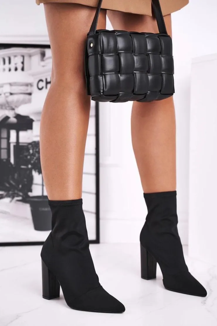 Sale Boto Damskie Botki Na Słupku Lycra Czarne Morie