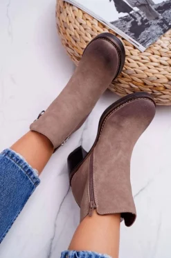 Damskie Boto Damskie Botki Na Słupku Ocieplane Filcem Beżowe Delia