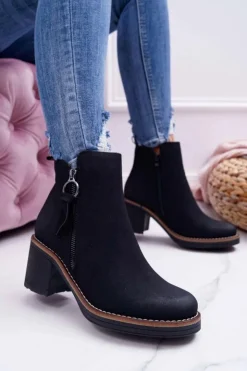 Boto Botki Na Słupku|Botki Zimowe Damskie*Damskie Botki Na Słupku Ocieplane Filcem Czarne Delia