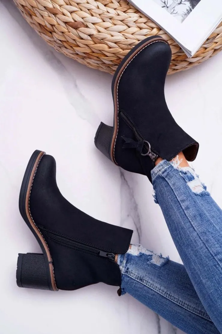 Boto Botki Na Słupku|Botki Zimowe Damskie*Damskie Botki Na Słupku Ocieplane Filcem Czarne Delia