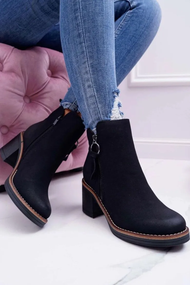 Boto Botki Na Słupku|Botki Zimowe Damskie*Damskie Botki Na Słupku Ocieplane Filcem Czarne Delia