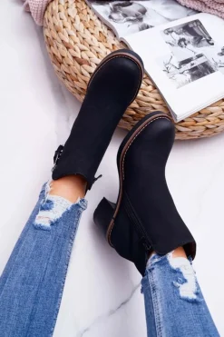 Boto Botki Na Słupku|Botki Zimowe Damskie*Damskie Botki Na Słupku Ocieplane Filcem Czarne Delia