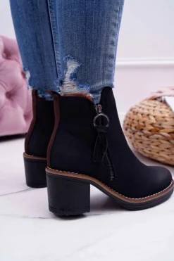 Boto Botki Na Słupku|Botki Zimowe Damskie*Damskie Botki Na Słupku Ocieplane Filcem Czarne Delia